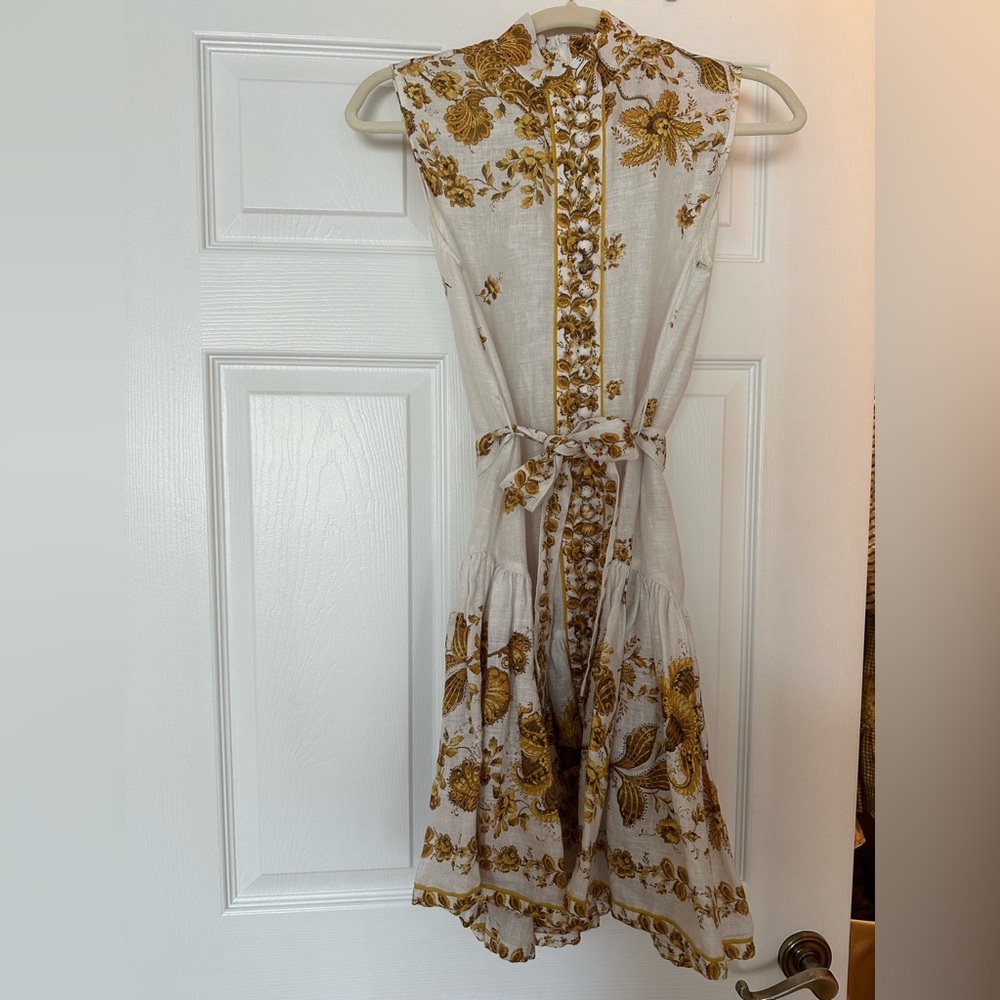 Zimmermann White and Yellow Embellished Midi Sundress